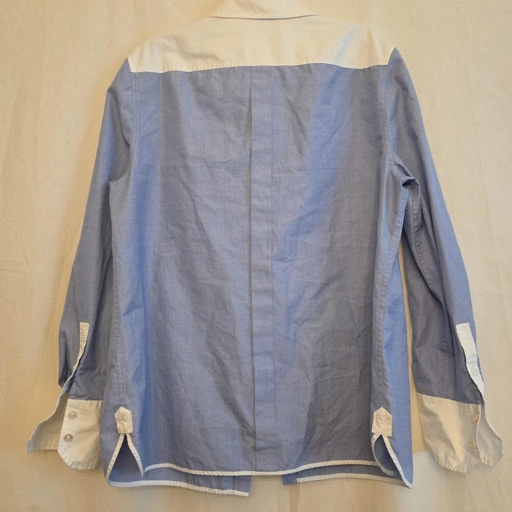 Tory Burch Button Up Shirt Womens M Blue Colorblock Chambray Long Sleeve‎ Top